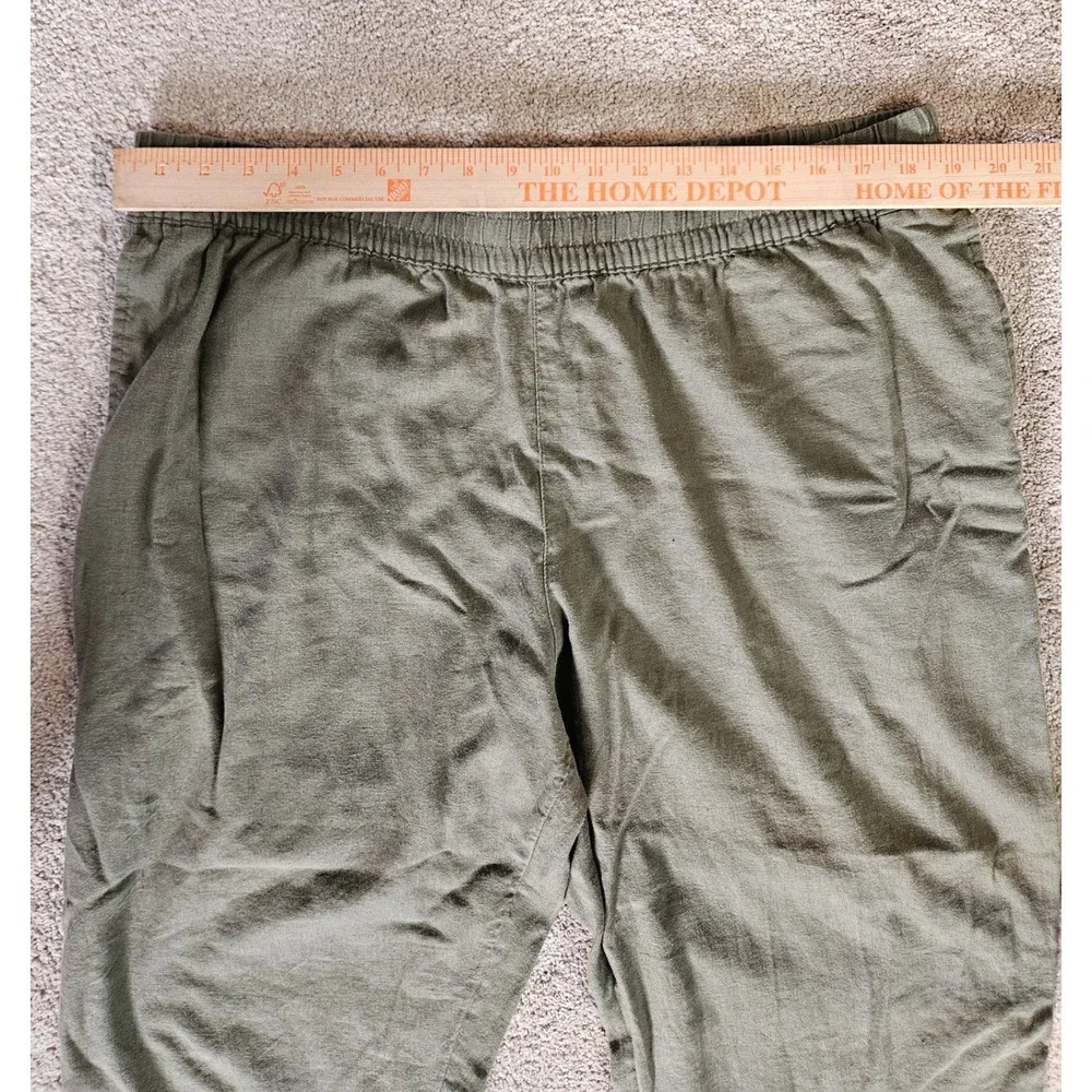 Linen Blend Pants Womens XL Olive Green High Rise Straight Coastal Minimalist - Picture 4 of 7